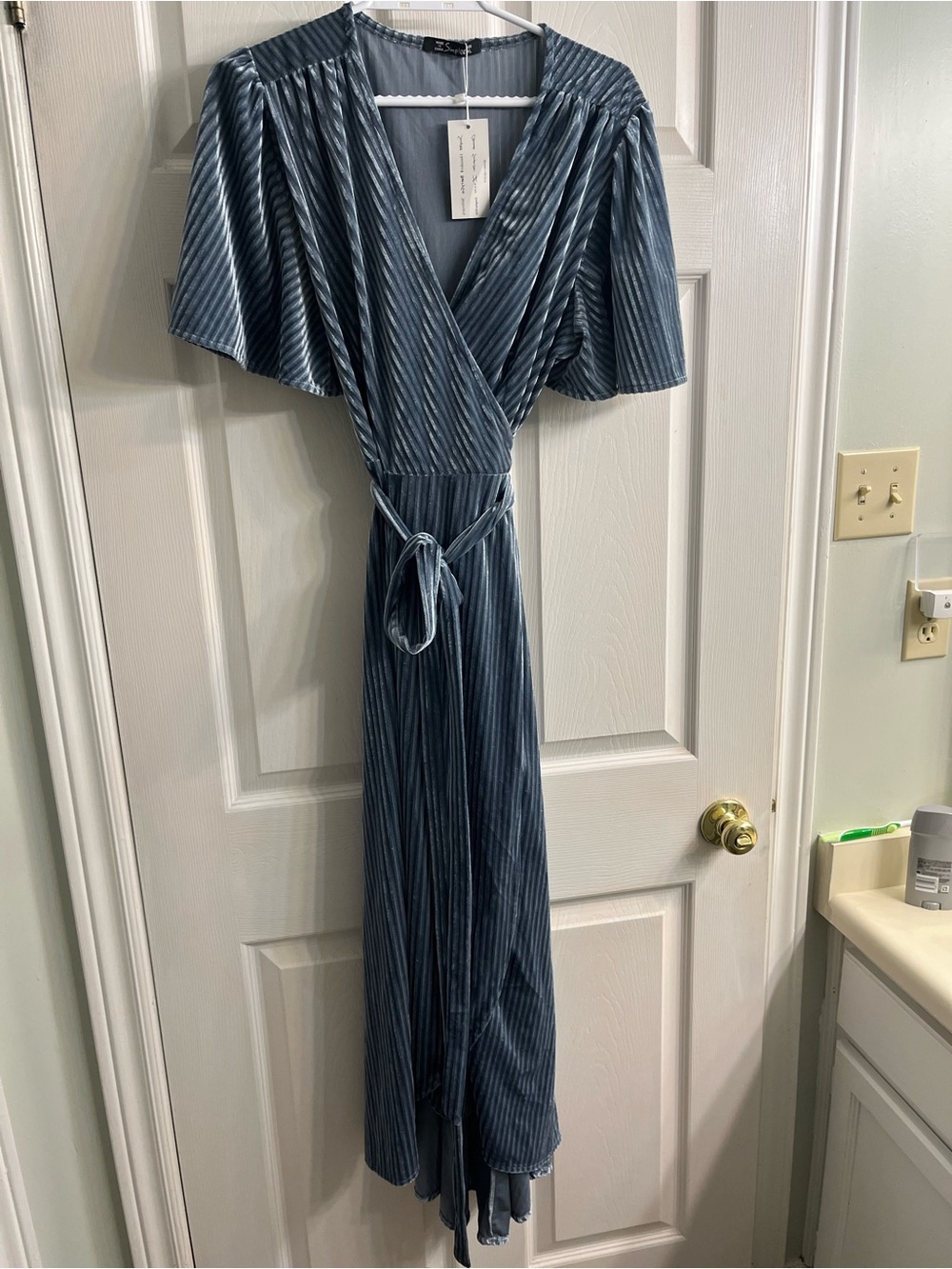 Simplee blue Ribbed Velvet Wrap Maxi Dress size XL NWT